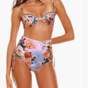 Agua Bendita Hope Numen Floral Beaded Bikini Top (S) & Lace up Bottom (M) NWT